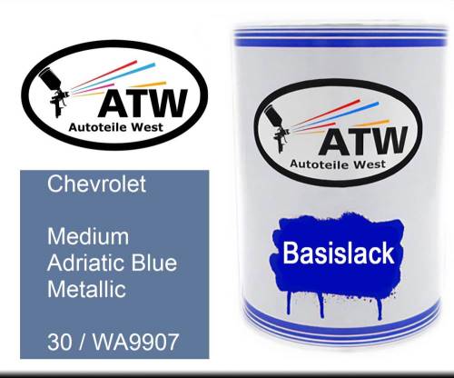 Chevrolet, Medium Adriatic Blue Metallic, 30 / WA9907: 500ml Lackdose, von ATW Autoteile West.